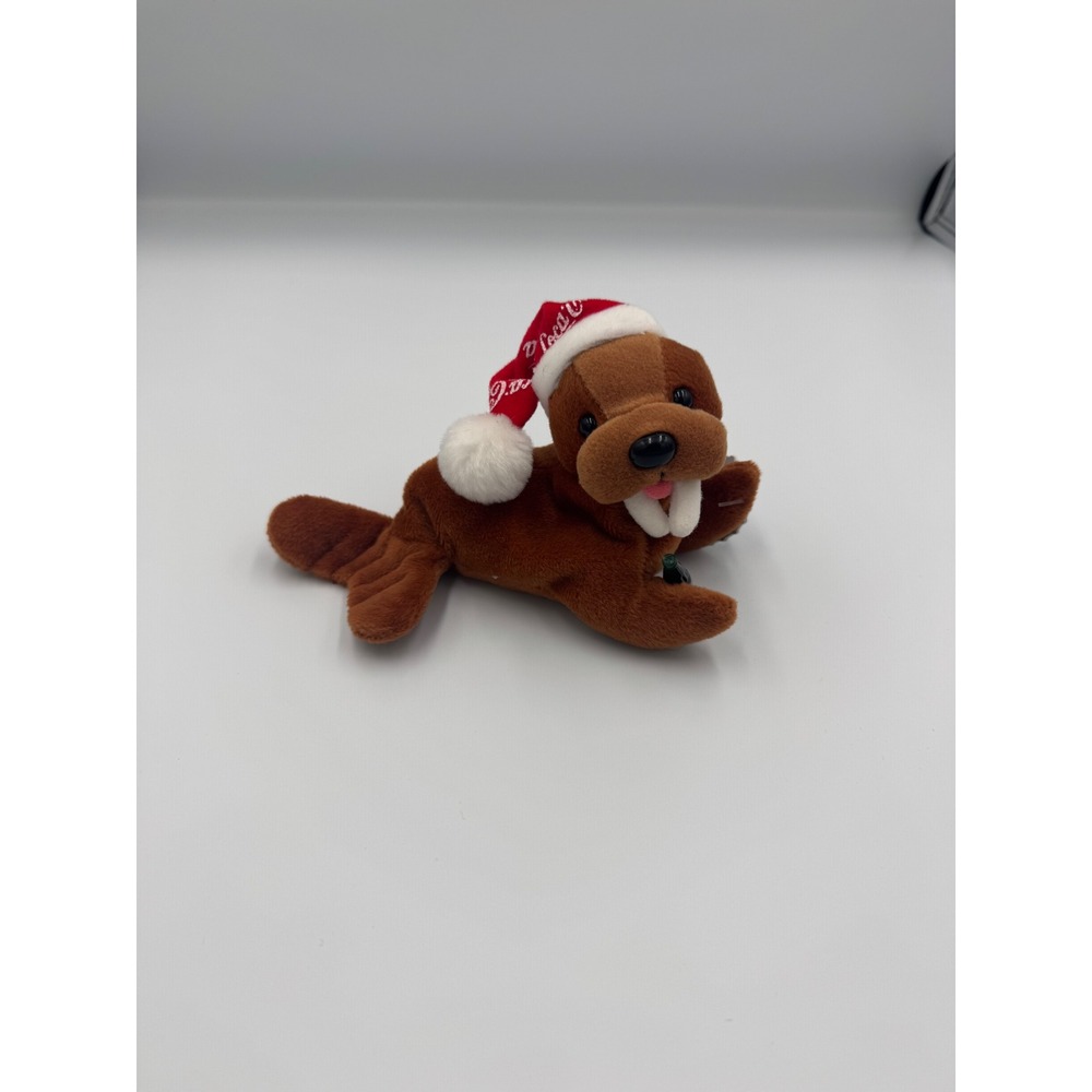 Coca-Cola 1998 Walrus in Snowflake Night Cap Bean Bag Plush Holiday Brown 3